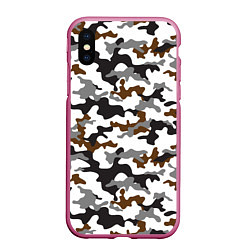 Чехол iPhone XS Max матовый Камуфляж Чёрно-Белый Camouflage Black-White, цвет: 3D-малиновый