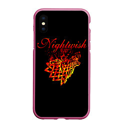 Чехол iPhone XS Max матовый Nightwish кельтский волк с горящей головой