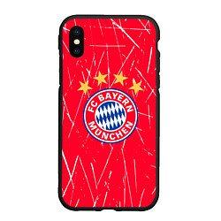 Чехол iPhone XS Max матовый Bayern munchen белые царапины на красном фоне