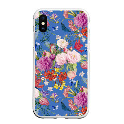 Чехол iPhone XS Max матовый Цветы Розовый Букет На Синем Фоне