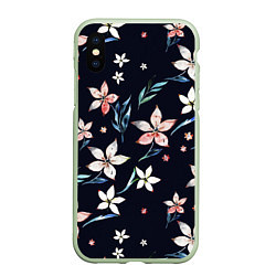 Чехол iPhone XS Max матовый Цветы Нарисованные Акварелью На Чёрном Фоне