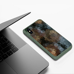 Чехол iPhone XS Max матовый Геометрический 3D узор в серых и коричневых тонах, цвет: 3D-темно-зеленый — фото 2