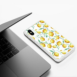 Чехол iPhone XS Max матовый Лимоны Нарисованные Акварелью, цвет: 3D-белый — фото 2