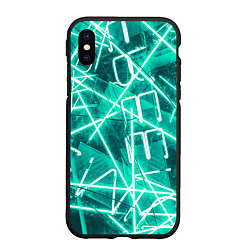 Чехол iPhone XS Max матовый Неоновые лучи и неоновые надписи - Светло-зелёный