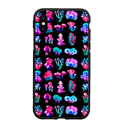 Чехол iPhone XS Max матовый NEON MUSHROOMS, цвет: 3D-черный