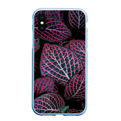 Чехол iPhone XS Max матовый Неоновые листья цветов - Розовый
