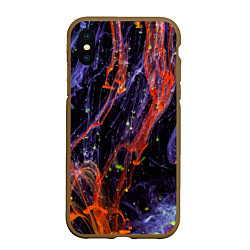 Чехол iPhone XS Max матовый Неоновые краски во тьме - Оранжевый и фиолетовый, цвет: 3D-коричневый