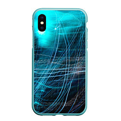 Чехол iPhone XS Max матовый Неоновые волны и линии - Голубой, цвет: 3D-мятный