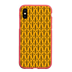 Чехол iPhone XS Max матовый Черно-желтый современный узор Листья, цвет: 3D-красный