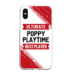 Чехол iPhone XS Max матовый Poppy Playtime: красные таблички Best Player и Ult, цвет: 3D-белый