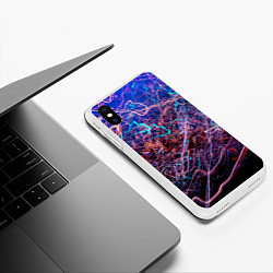 Чехол iPhone XS Max матовый Неоновые сети - Синий, цвет: 3D-белый — фото 2