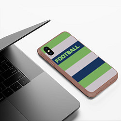 Чехол iPhone XS Max матовый Цветные полосы текст футбол Text football colored, цвет: 3D-коричневый — фото 2