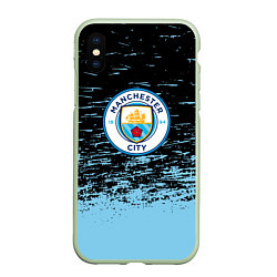 Чехол iPhone XS Max матовый Манчестер сити голубые брызги на черном фоне