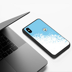 Чехол iPhone XS Max матовый Manchester city белые брызги на голубом фоне, цвет: 3D-черный — фото 2