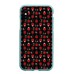 Чехол iPhone XS Max матовый Красные Божьи коровки на черном фоне ladybug