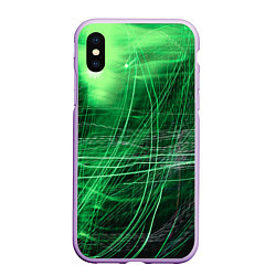 Чехол iPhone XS Max матовый Неоновые волны и линии - Зелёный