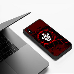 Чехол iPhone XS Max матовый Символ FNAF и краска вокруг на темном фоне, цвет: 3D-черный — фото 2