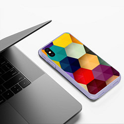 Чехол iPhone XS Max матовый Цветные соты, цвет: 3D-светло-сиреневый — фото 2