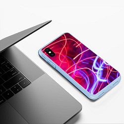 Чехол iPhone XS Max матовый Неоновые линии и фонари - Красный, цвет: 3D-голубой — фото 2