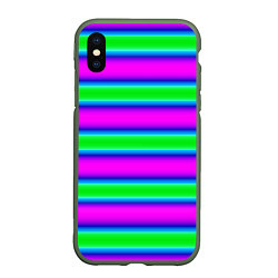 Чехол iPhone XS Max матовый Зеленый и фиолетовые яркие неоновые полосы striped