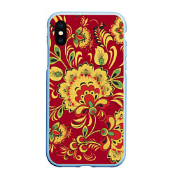 Чехол iPhone XS Max матовый Хохломская Роспись Цветы На красном Фоне