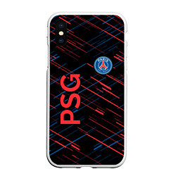 Чехол iPhone XS Max матовый Psg красные синие чёрточки