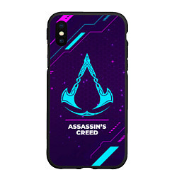 Чехол iPhone XS Max матовый Символ Assassins Creed в неоновых цветах на темном