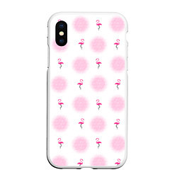 Чехол iPhone XS Max матовый Фламинго и круги на белом фоне