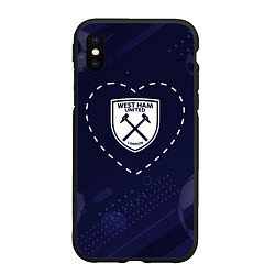 Чехол iPhone XS Max матовый Лого West Ham в сердечке на фоне мячей, цвет: 3D-черный