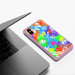 Чехол iPhone XS Max матовый Яркий геометрический принт на белом фоне, цвет: 3D-сиреневый — фото 2