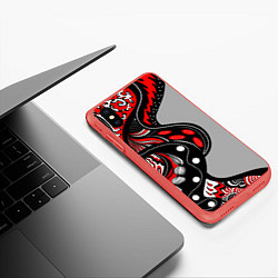 Чехол iPhone XS Max матовый Красно-чёрные дудлы, цвет: 3D-красный — фото 2