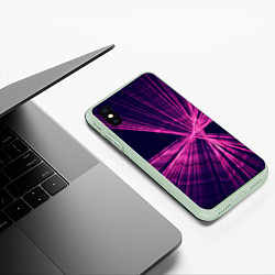 Чехол iPhone XS Max матовый Неоновое множество лучей - Розовый, цвет: 3D-салатовый — фото 2