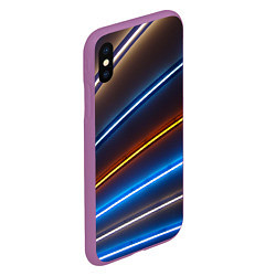 Чехол iPhone XS Max матовый Неоновые фонари на линиях - Голубой и оранжевый, цвет: 3D-фиолетовый — фото 2