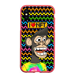 Чехол iPhone XS Max матовый Ape coin i love NFT, цвет: 3D-красный