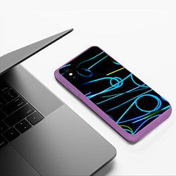 Чехол iPhone XS Max матовый Неоновые линии во тьме - Голубой, цвет: 3D-фиолетовый — фото 2