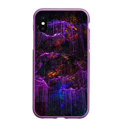 Чехол iPhone XS Max матовый Неоновые лучи и листья - Фиолетовый