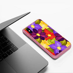 Чехол iPhone XS Max матовый MULTICOLORED PANSIES, цвет: 3D-малиновый — фото 2