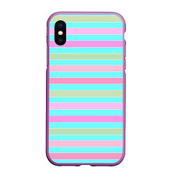 Чехол iPhone XS Max матовый Pink turquoise stripes horizontal Полосатый узор