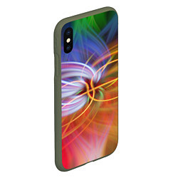 Чехол iPhone XS Max матовый Неоновое множество линий в абстракции - Оранжевый, цвет: 3D-темно-зеленый — фото 2