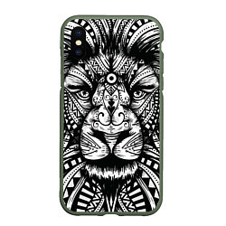Чехол iPhone XS Max матовый Черно белый Африканский Лев Black and White Lion, цвет: 3D-темно-зеленый