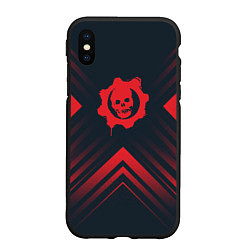 Чехол iPhone XS Max матовый Красный Символ Gears of War на темном фоне со стре, цвет: 3D-черный