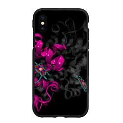 Чехол iPhone XS Max матовый Абстрактные 3D молекулы и соединения - Розовый