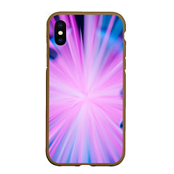 Чехол iPhone XS Max матовый Неоновые лучи из центра - Розовый