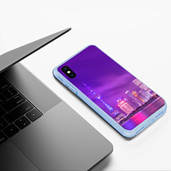 Чехол iPhone XS Max матовый Неоновый мегаполис - Фиолетовый, цвет: 3D-голубой — фото 2
