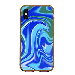 Чехол iPhone XS Max матовый Тай-дай с синим, зелёным и белым цветом, цвет: 3D-коричневый