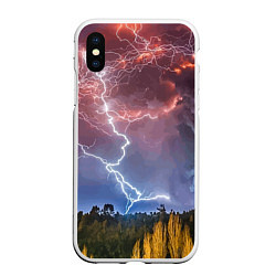 Чехол iPhone XS Max матовый Грозовые разряды молний над лесом