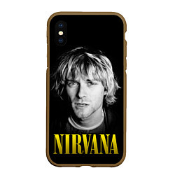 Чехол iPhone XS Max матовый Nirvana - Kurt Donald Cobain, цвет: 3D-коричневый