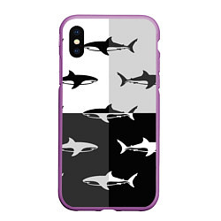 Чехол iPhone XS Max матовый Стая акул - pattern, цвет: 3D-фиолетовый