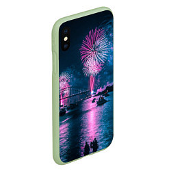 Чехол iPhone XS Max матовый Неоновый салют над рекой ночью - Синий, цвет: 3D-салатовый — фото 2