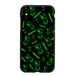 Чехол iPhone XS Max матовый Minecraft - Creeper салатовый неон